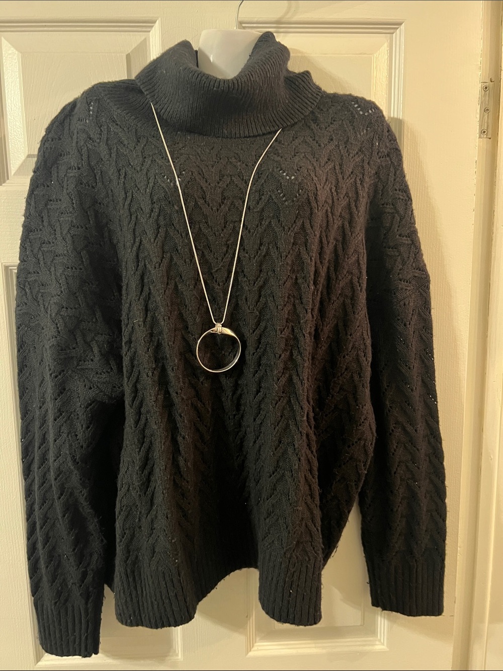 Classic Black Cable-Knit Turtleneck Sweater